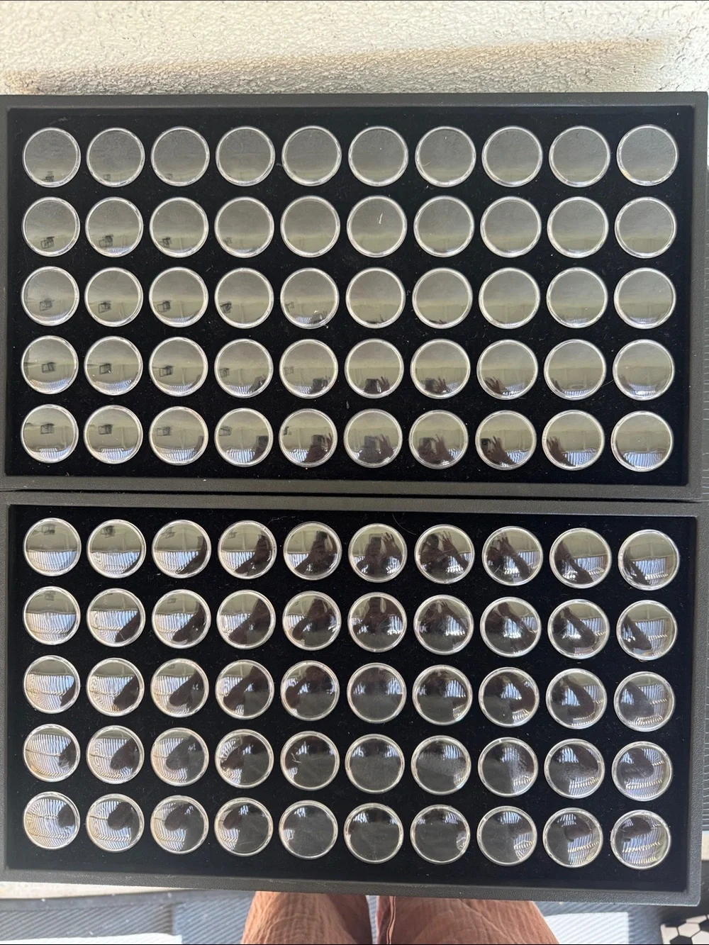 Set of Two Black Gem Display Trays with acrylic gem displays on black velvet 50